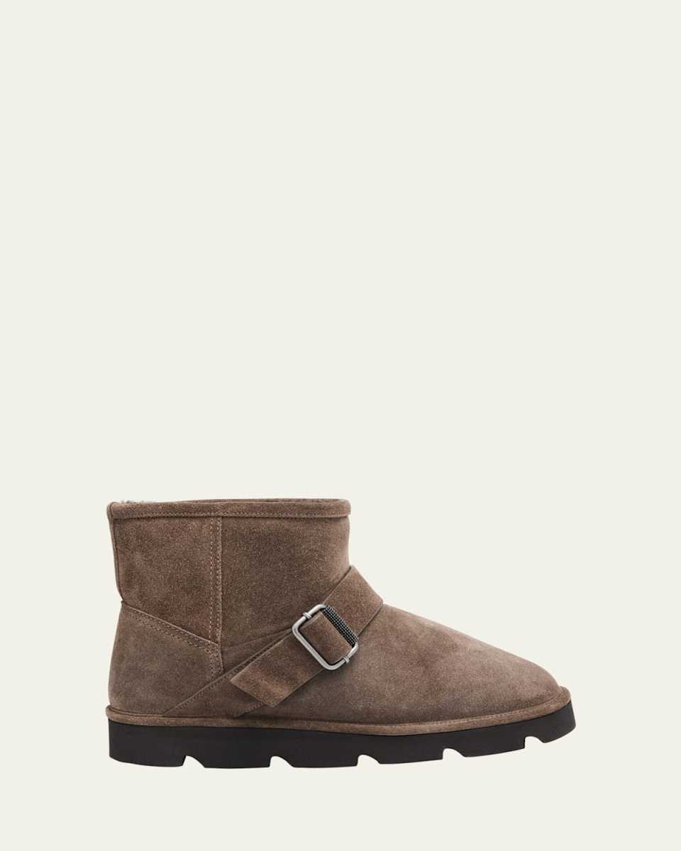Suede Shearling-Lined Ankle Boots